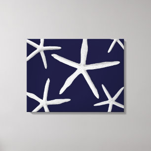 Starfish Navy Blue White Tropical Fine Art Leinwanddruck