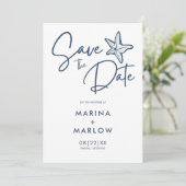 Starfish Navy & White Wave Save The Date (Stehend Vorderseite)