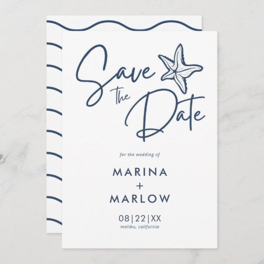 Starfish Navy & White Wave Save The Date (Vorne/Hinten)