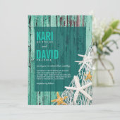 Starfish Netting Beach-Hochzeit| Aqua Einladung (Stehend Vorderseite)