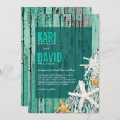 Starfish Netting Beach-Hochzeit| Aqua Einladung (Vorne/Hinten)