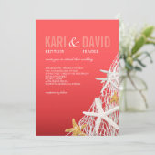 Starfish Netting Beach Hochzeit| Korallen Einladung (Stehend Vorderseite)