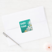 Starfish Netting Beach Wedding Gefallen | Aqua Quadratischer Aufkleber (Umschlag)