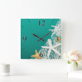Starfish Netting Strandküste Leben | Aqua Quadratische Wanduhr (Zuhause)