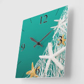 Starfish Netting Strandküste Leben | Aqua Quadratische Wanduhr (Winkel)