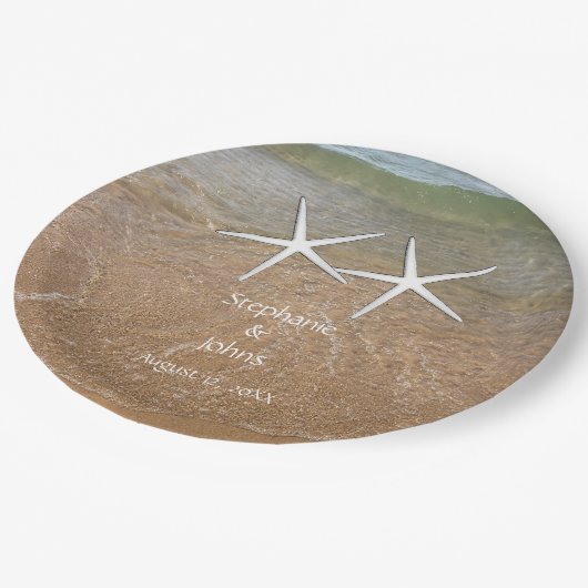 Starfish Niedlich Couple Beach Wasserfeste 2023 Pappteller (Schrägansicht)
