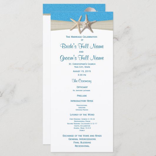 Starfish Ocean Wave Rustic Wedding Programm (Vorne/Hinten)