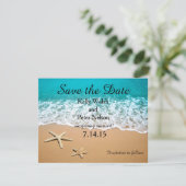 Starfish on Shore Beach Save the Date Card Einladung (Stehend Vorderseite)