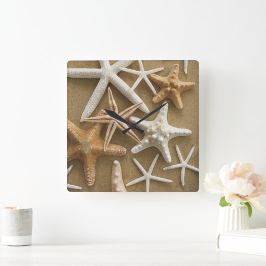 Starfish On The Sand Quadratische Wanduhr (Zuhause)