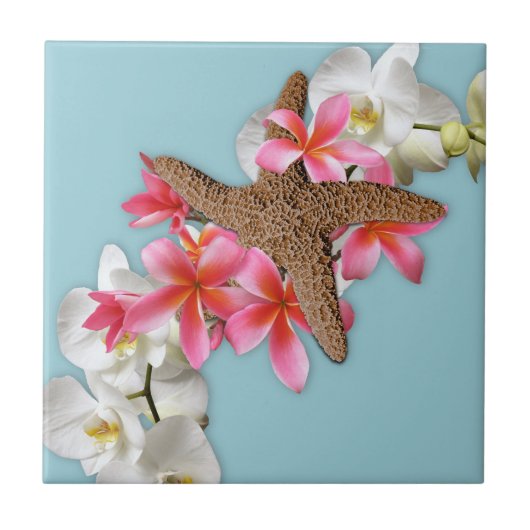 Starfish Orchids Plumeria Blue Fliese (Vorderseite)