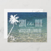 Starfish & Palm Tree Beach Hochzeit Save the Date Ankündigungspostkarte (Vorne/Hinten)