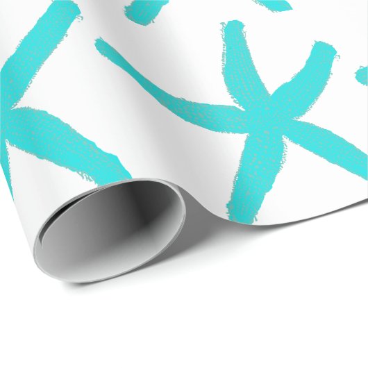 Starfish Patches Beach Aquamarin Blue White Geschenkpapier (Rolleneckpunkt)