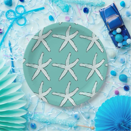 Starfish Pattern Beach Aquamarin Baby Duschen Gebu Pappteller (Party)