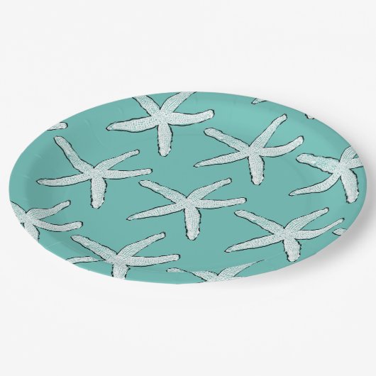 Starfish Pattern Beach Aquamarin Baby Duschen Gebu Pappteller (Schrägansicht)