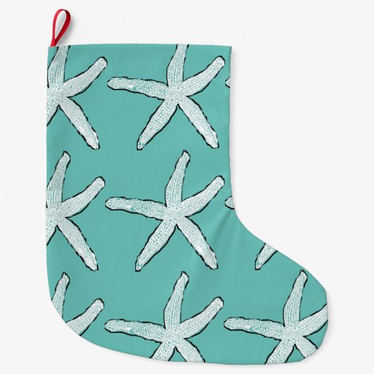 Starfish Pattern Beach Coastal Aquamarin Blue Chri Großer Weihnachtsstrumpf (Vorderseite)