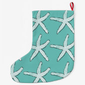 Starfish Pattern Beach Coastal Aquamarin Blue Chri Großer Weihnachtsstrumpf (Rückseite)