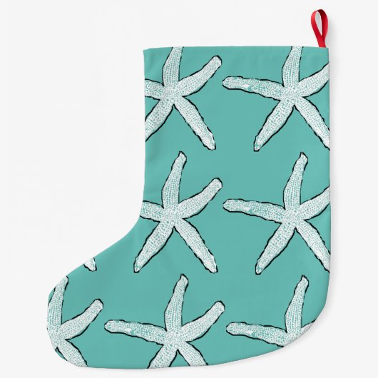 Starfish Pattern Beach Coastal Aquamarin Blue Chri Großer Weihnachtsstrumpf (Rückseite)