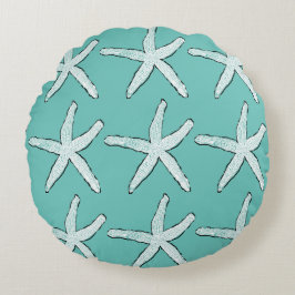 Starfish Pattern Beach Coastal Aquamarin Blue Chri Rundes Kissen