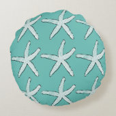 Starfish Pattern Beach Coastal Aquamarin Blue Chri Rundes Kissen (Rückseite)