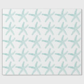 Starfish Pattern Beach Coastal Aquamarin Blue Whit Geschenkpapier (Flach)