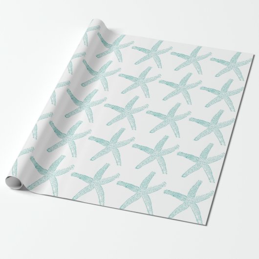 Starfish Pattern Beach Coastal Aquamarin Blue Whit Geschenkpapier (Ungerollt)