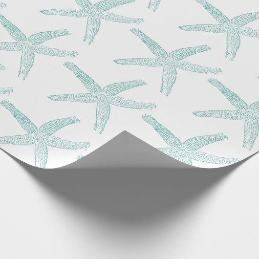 Starfish Pattern Beach Coastal Aquamarin Blue Whit Geschenkpapier (Ecke)