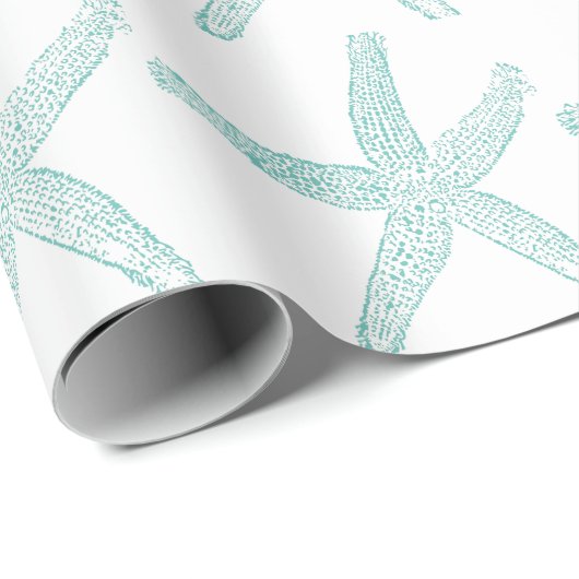 Starfish Pattern Beach Coastal Aquamarin Blue Whit Geschenkpapier (Rolleneckpunkt)