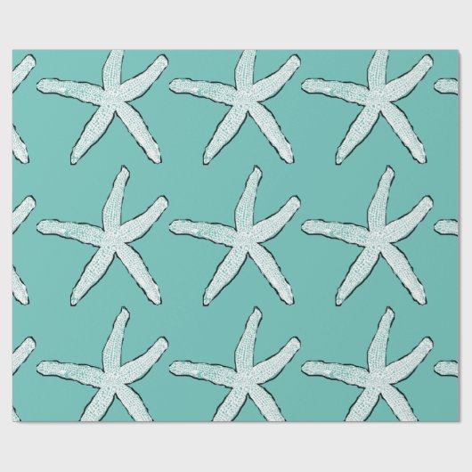 Starfish Pattern Beach Küste Aquamarin Blue Weihna Geschenkpapier (Flach)