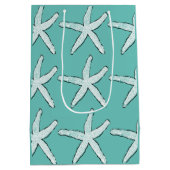 Starfish Pattern Beach Küste Aquamarin Blue Weihna Mittlere Geschenktüte (Rückseite)