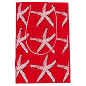 Starfish Pattern Beach Küste Rote Weihnachten Mittlere Geschenktüte (Vorderseite)
