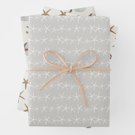 Starfish Pattern Grau Beige Jeder Anlass Geschenkpapier Set (Beispiel)