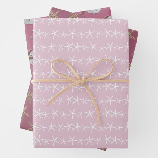 Starfish Pattern Grau Beige Jeder Anlass Geschenkpapier Set (Beispiel)