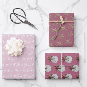 Starfish Pattern Grau Beige Jeder Anlass Geschenkpapier Set