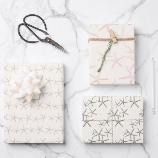 Starfish Patterns auf Ecru Geschenkpapier Set (Vorderseite)