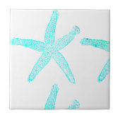 Starfish Patterns Beach Aquamarin Blue White Nauti Fliese (Vorderseite)