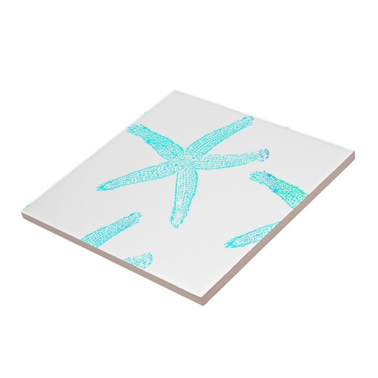 Starfish Patterns Beach Aquamarin Blue White Nauti Fliese (Seite)