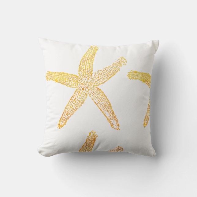 Starfish Patterns Beach Thema Golden Yellow White Kissen (Vorderseite)