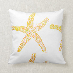 Starfish Patterns Beach Thema Golden Yellow White Kissen