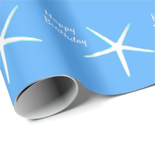 Starfish Patterns Happy Birthday Nautical Blue Geschenkpapier (Rolleneckpunkt)
