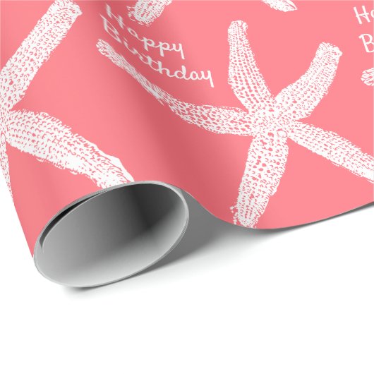 Starfish Patterns Lachs Pink Beach Happy Birthday Geschenkpapier (Rolleneckpunkt)