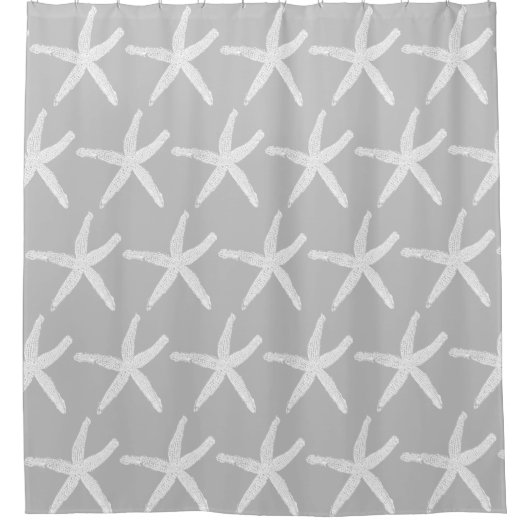 Starfish Patterns Nautical Beach Gray White Duschvorhang (Vorderseite)
