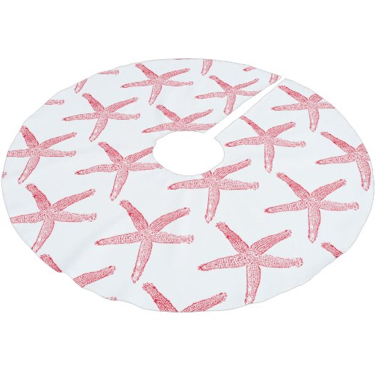 Starfish Patterns Red White Frohe Weihnachten Nied Polyester Weihnachtsbaumdecke (Schrägansicht)