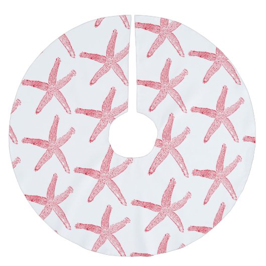 Starfish Patterns Red White Frohe Weihnachten Nied Polyester Weihnachtsbaumdecke (Vorderseite)