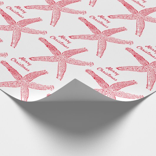Starfish Patterns Red White Frohe Weihnachtsstrand Geschenkpapier (Ecke)