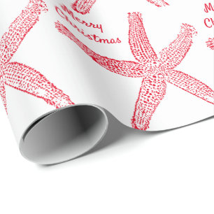 Starfish Patterns Red White Frohe Weihnachtsstrand Geschenkpapier