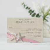 Starfish Pink Ribbon and Lace Rusticcard RSVP Karte (Stehend Vorderseite)