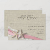 Starfish Pink Ribbon and Lace Rusticcard RSVP Karte (Vorne/Hinten)