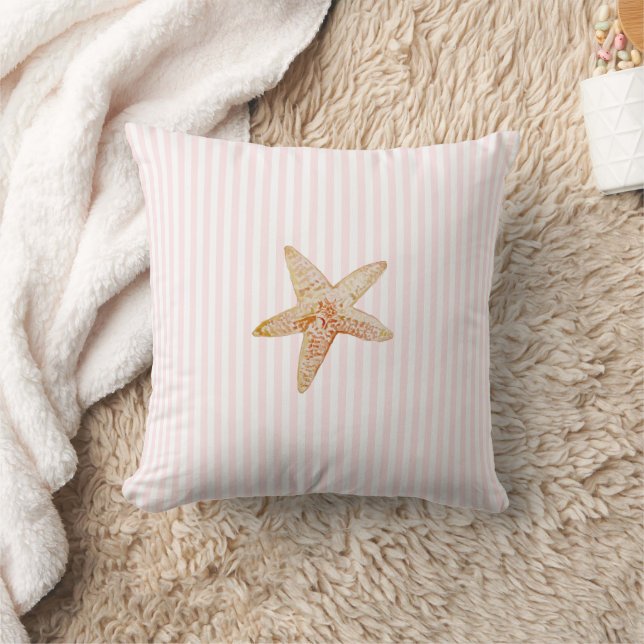 Starfish Pink Stripe Ocean Beach House Kissen (Decke)