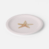 Starfish Pink Stripe Ocean Beach Party Pappteller (Schrägansicht)