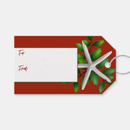 Starfish Red Christmas Krawatte auf Geschenketiket Geschenkanhänger (Vorderseite (Horizontal))